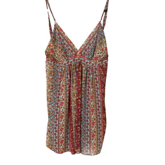 Oscar de la Renta 90s red blue floral boho adjustable strap sheer dress SIZE S - Picture 1 of 5